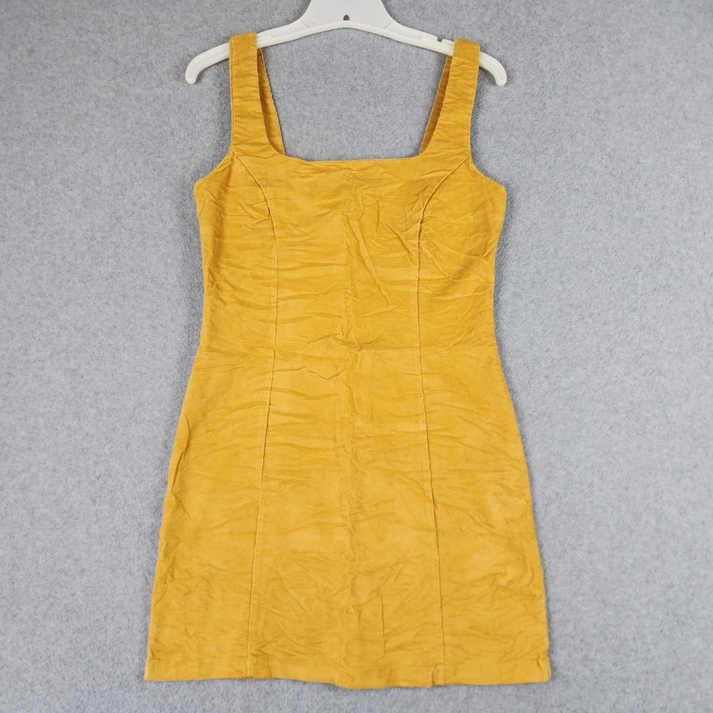 Sky and Sparrow Corduroy Mini Dress Womens Medium Yellow Square Neck Sleeveless